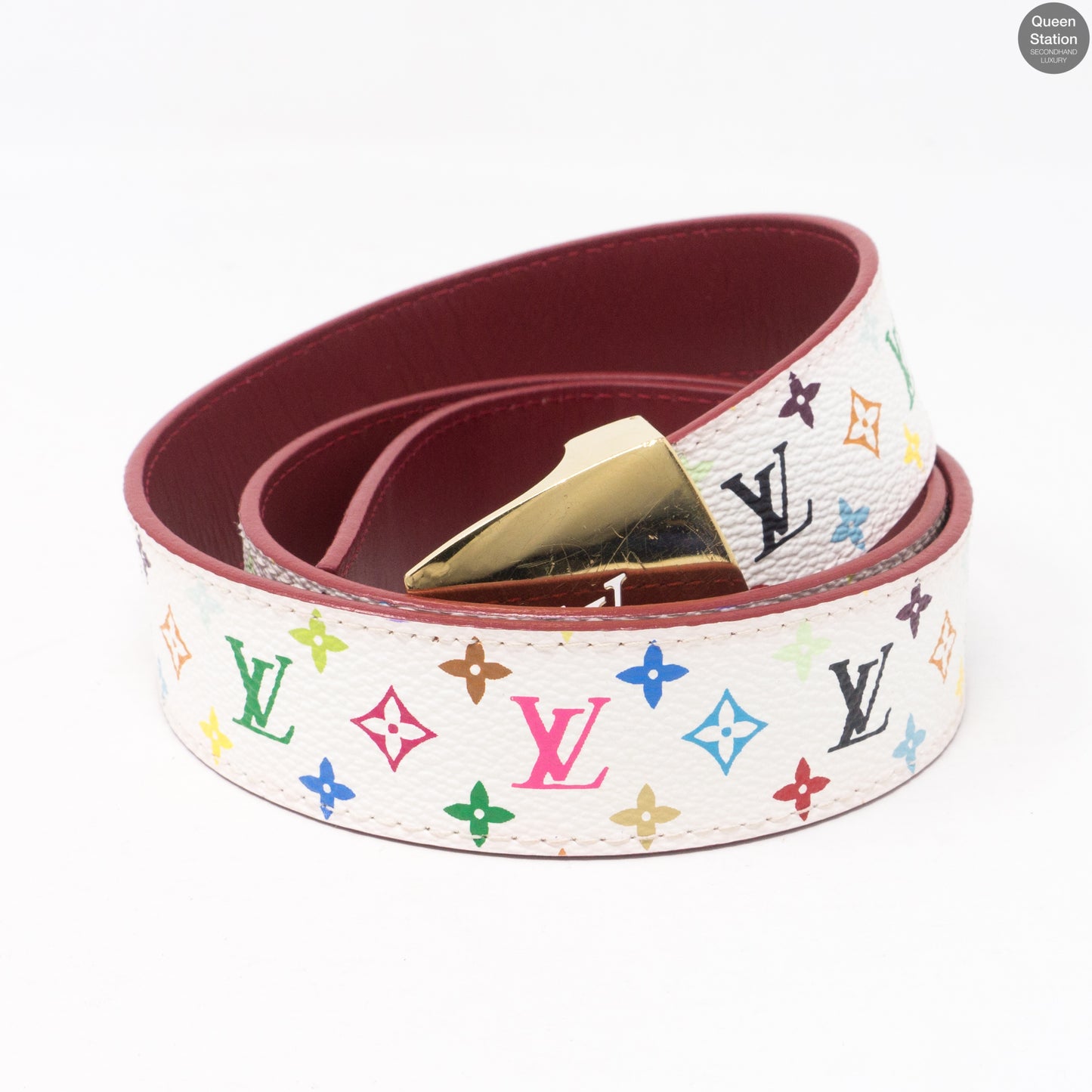 LV Cut White Multicolore Reversible Belt 80 cm