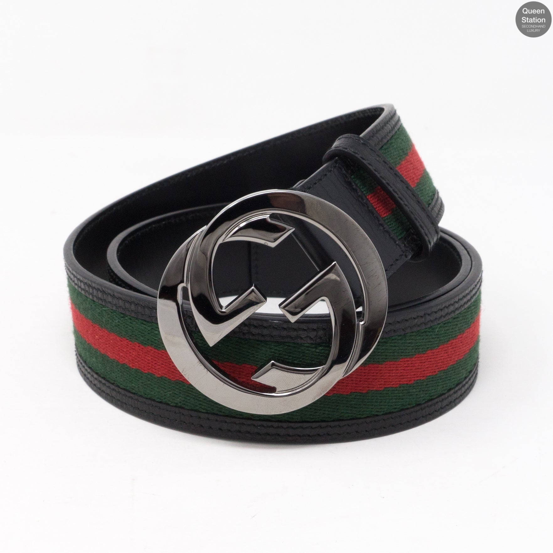 Interlocking G Buckle Black Leather Belt 90 cm