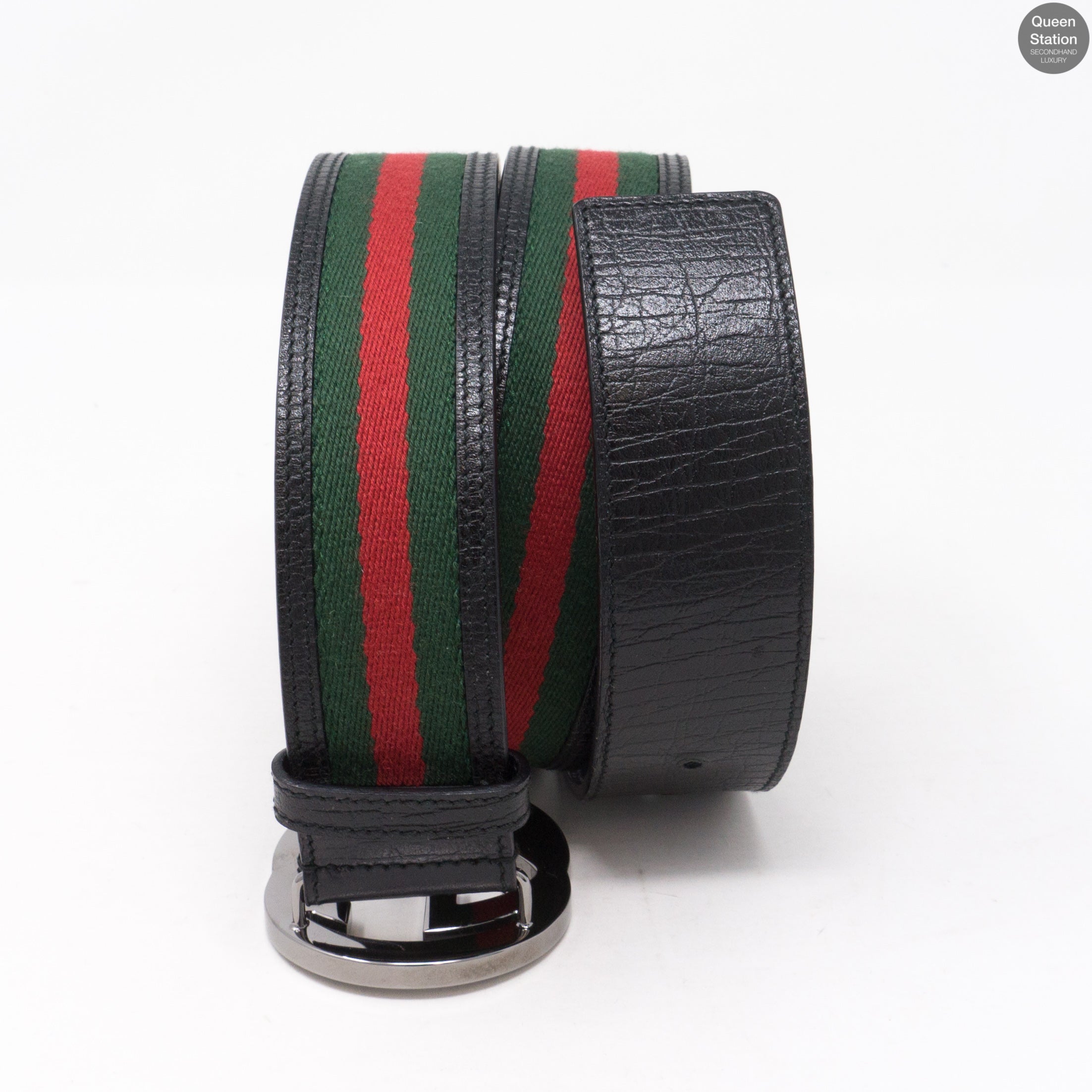 Interlocking G Buckle Black Leather Belt 90 cm