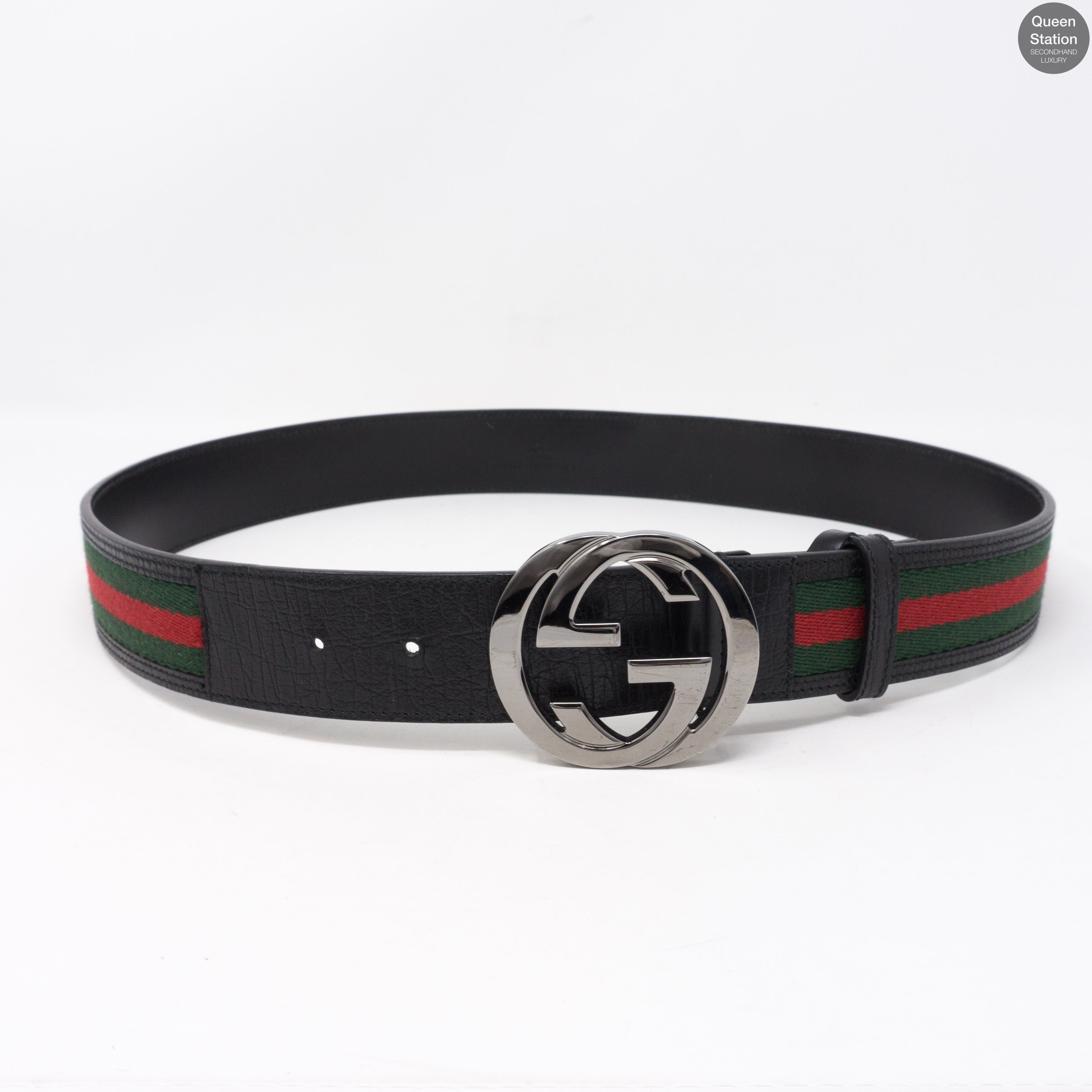 Interlocking G Buckle Black Leather Belt 90 cm