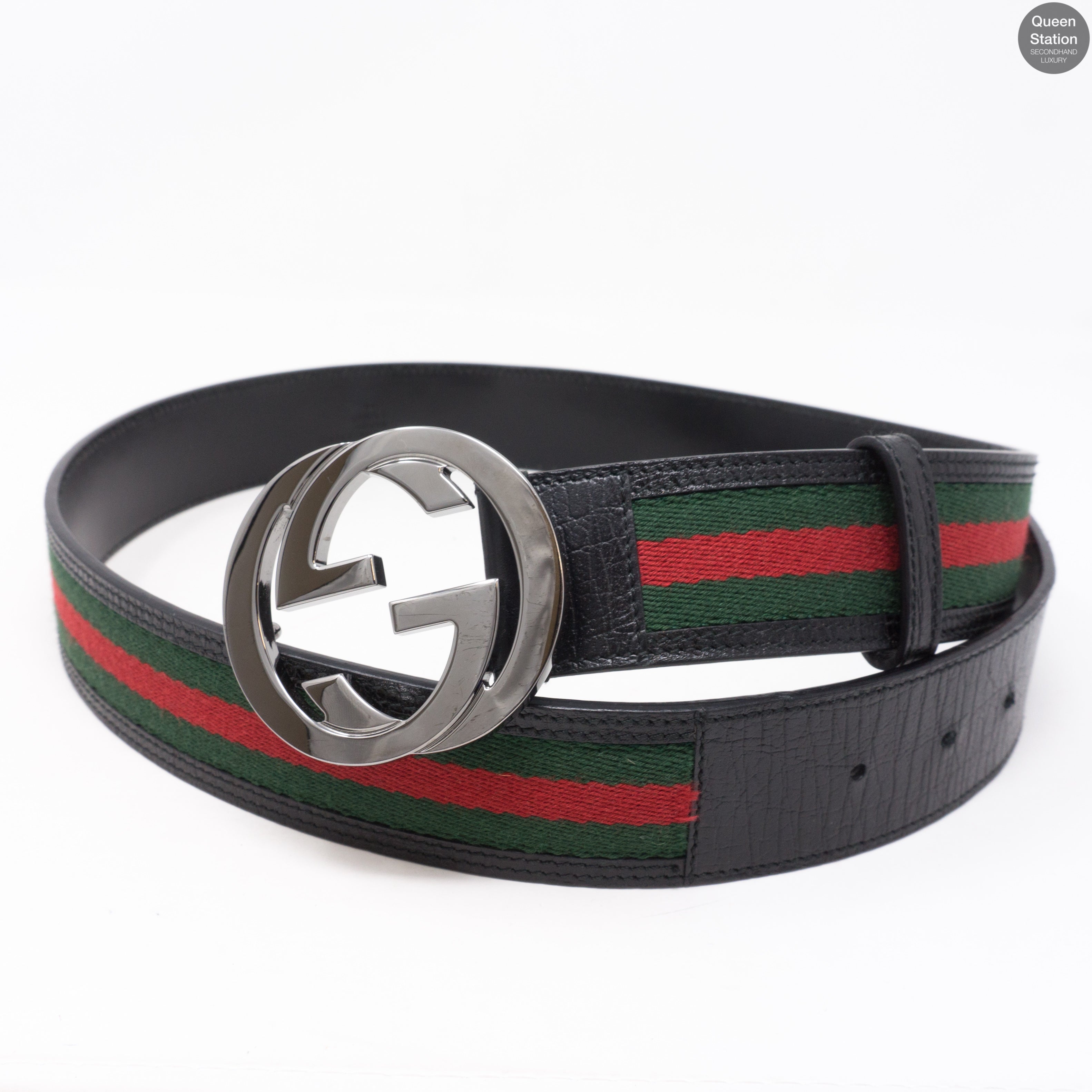 Interlocking G Buckle Black Leather Belt 90 cm