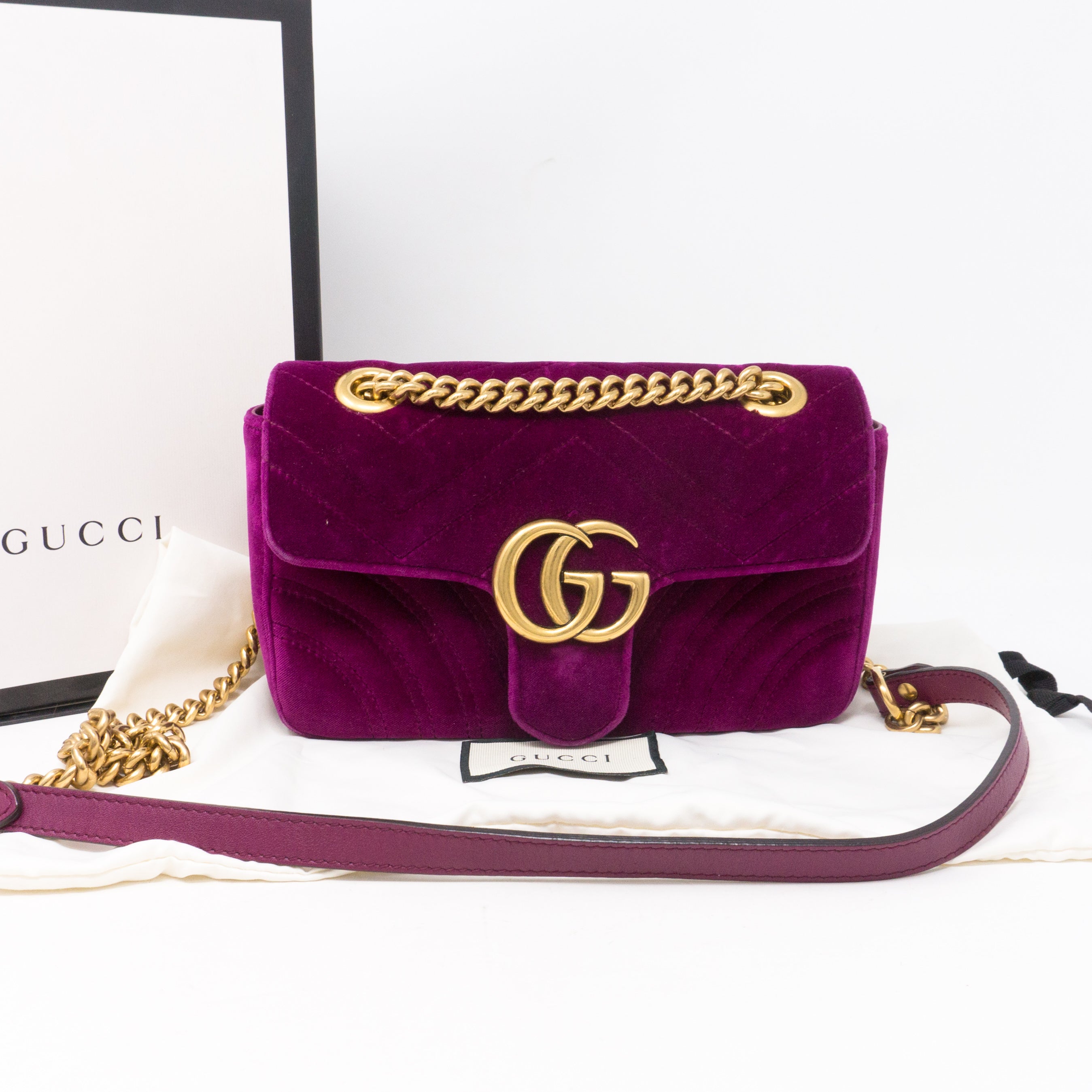 GG Marmont Flap Fuchsia Velvet Mini