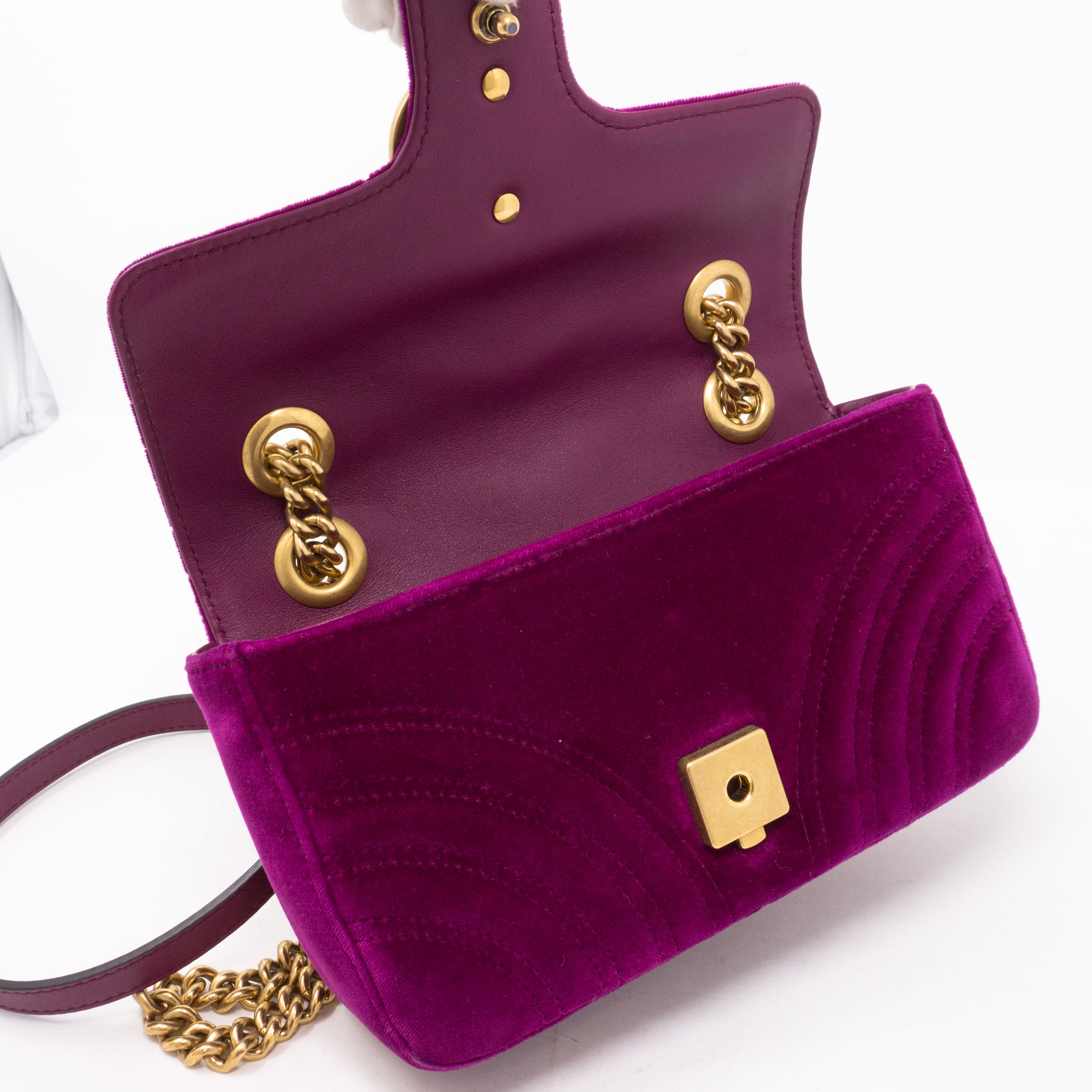 GG Marmont Flap Fuchsia Velvet Mini
