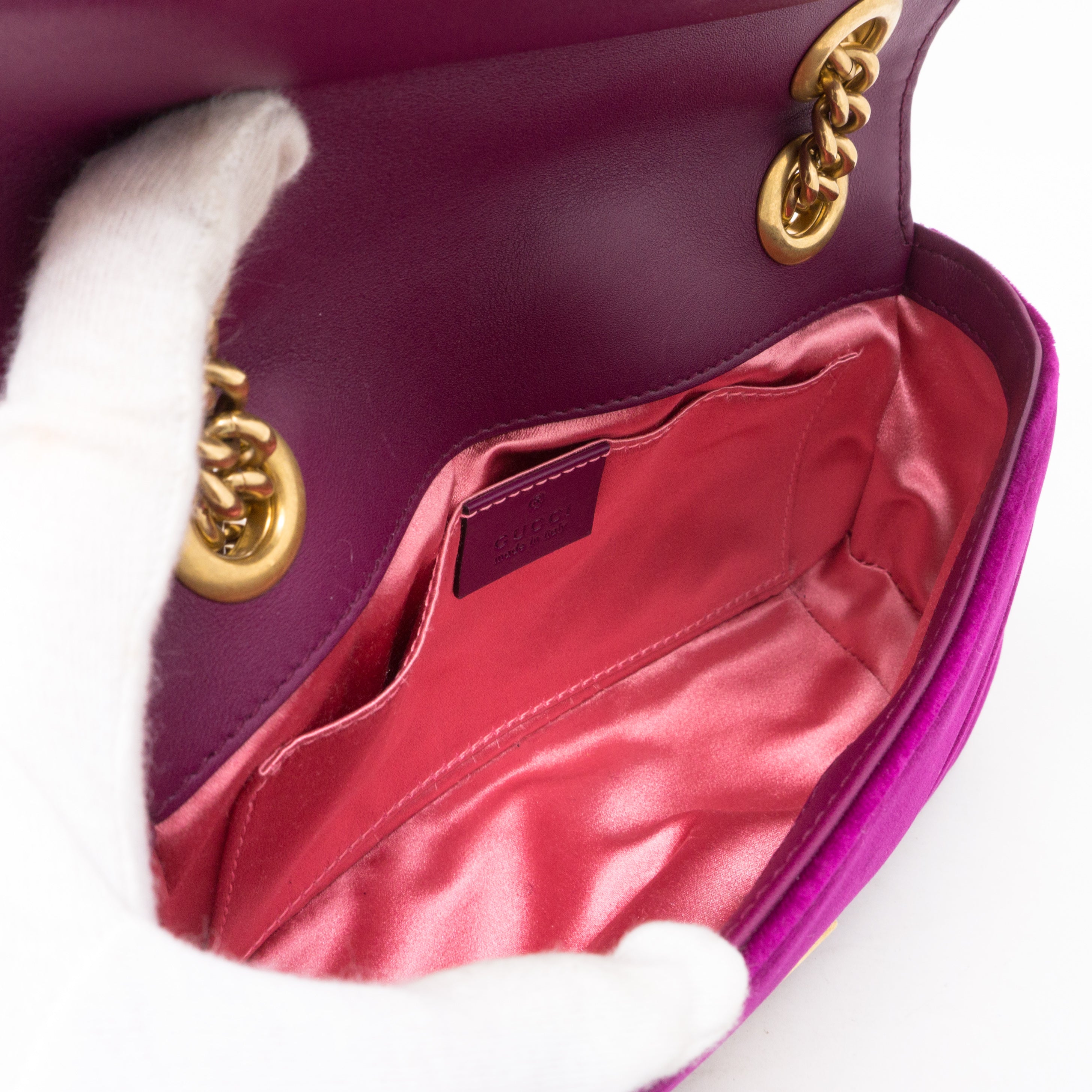 GG Marmont Flap Fuchsia Velvet Mini
