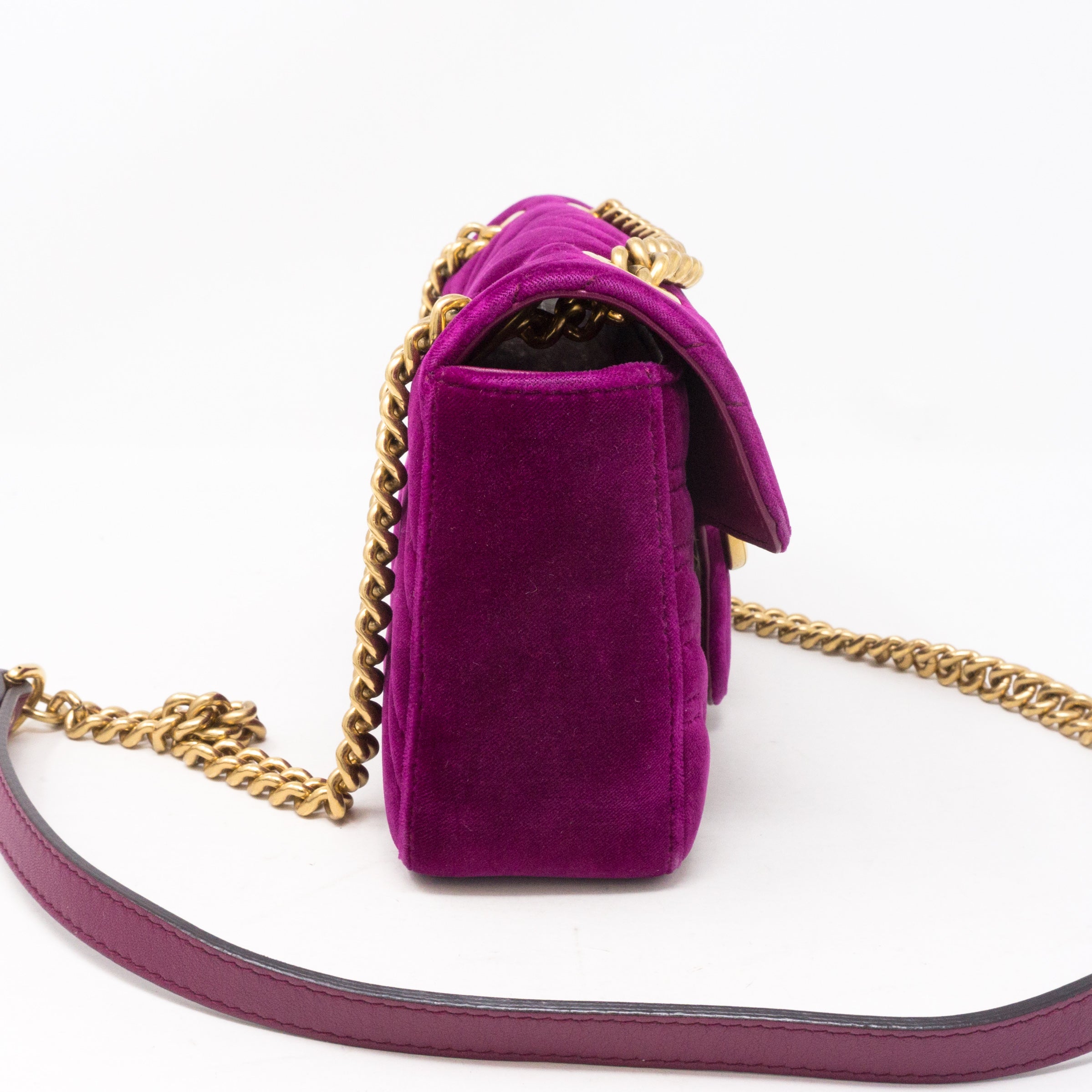 GG Marmont Flap Fuchsia Velvet Mini