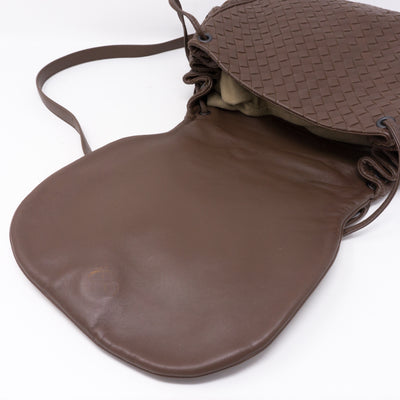 Intrecciato Drawstring Flap Crossbody Bag