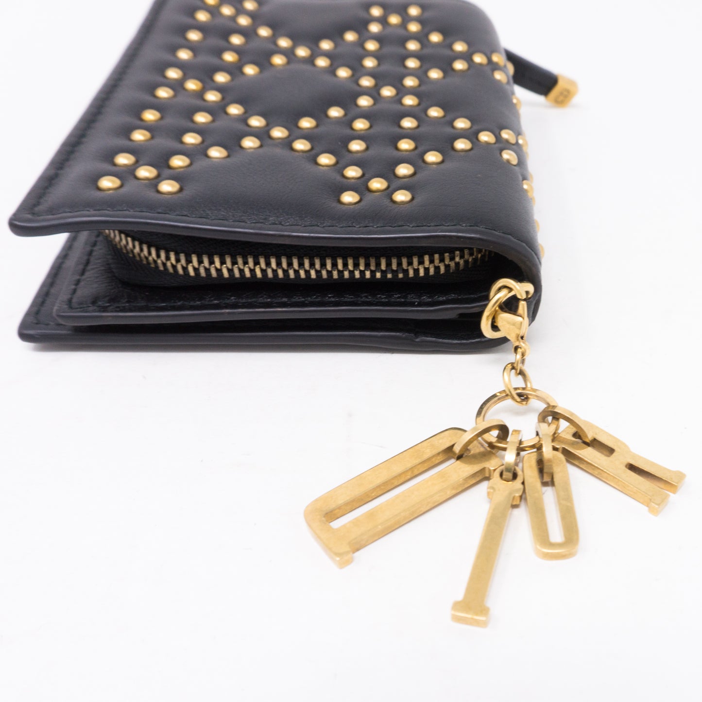 Lady Dior Black Lambskin Wallet Studded