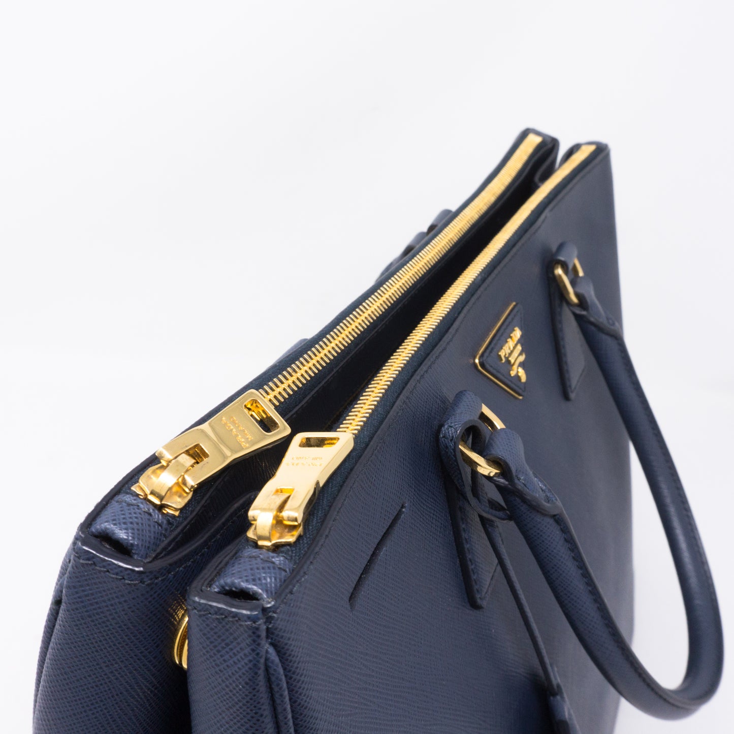Saffiano Leather Double Zip Navy Blue