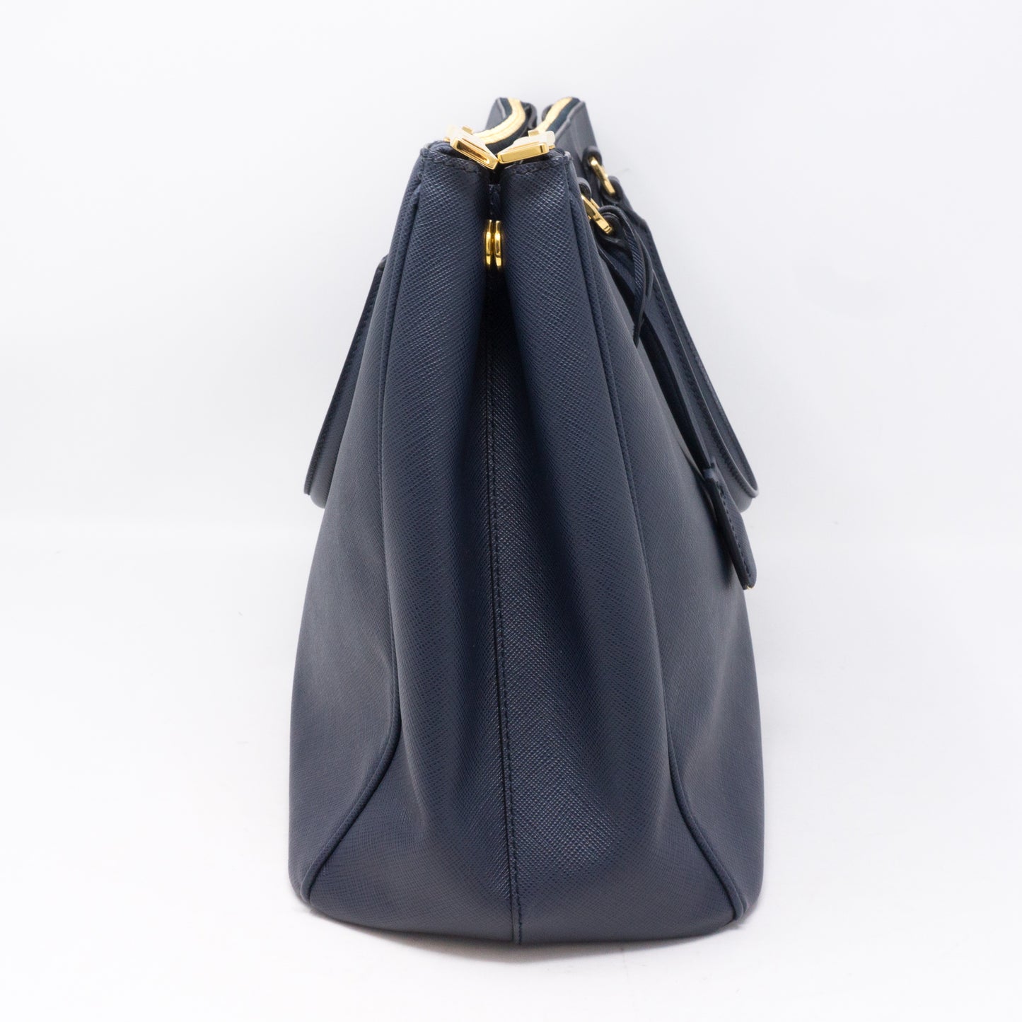 Saffiano Leather Double Zip Navy Blue