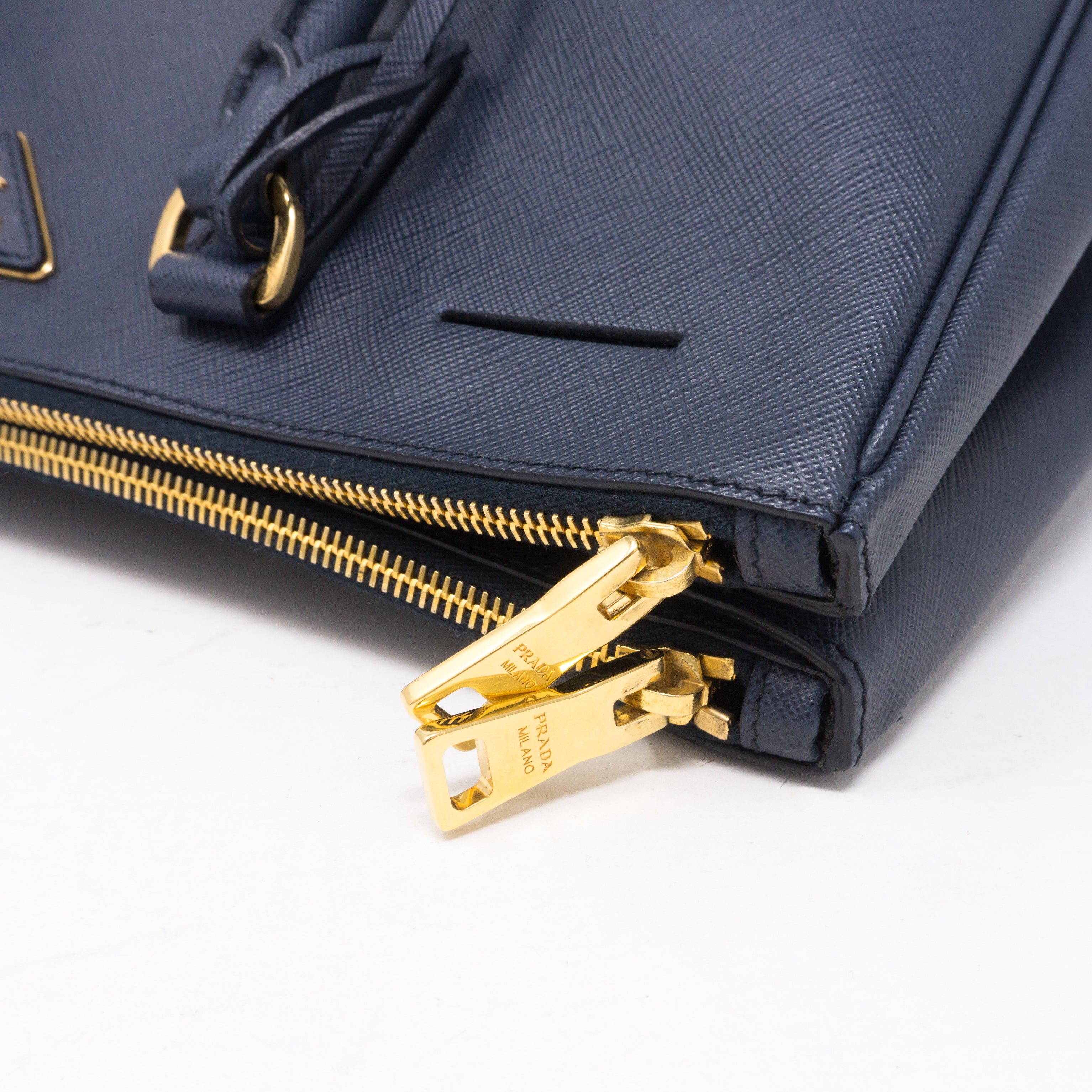 Saffiano Leather Double Zip Navy Blue