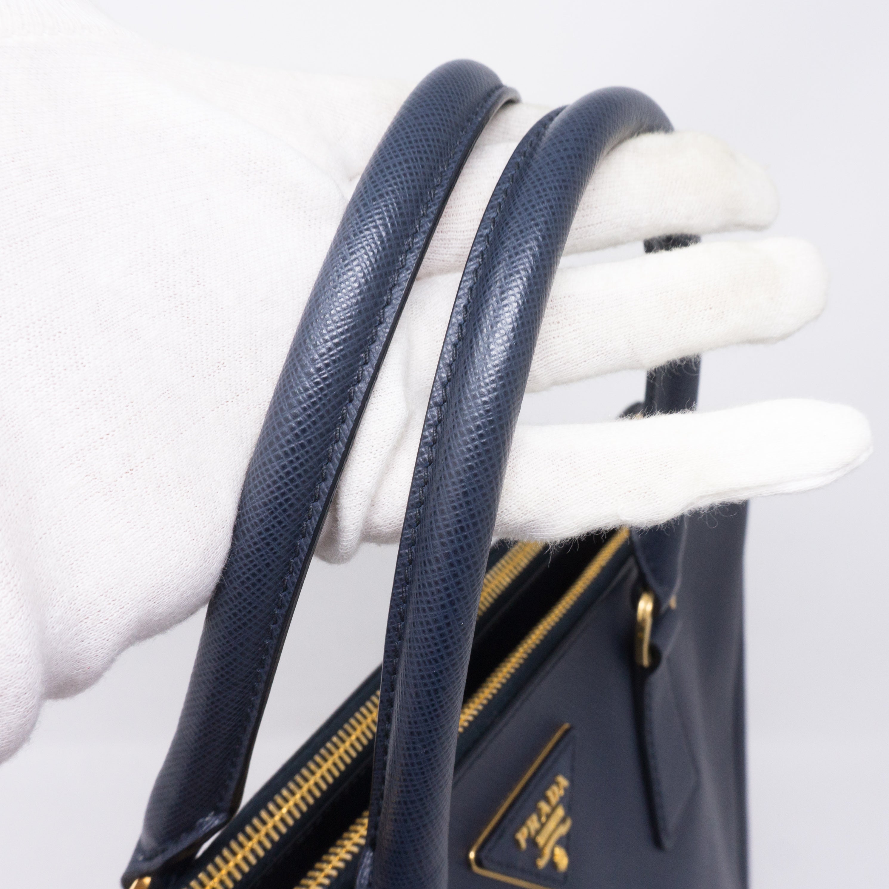 Saffiano Leather Double Zip Navy Blue