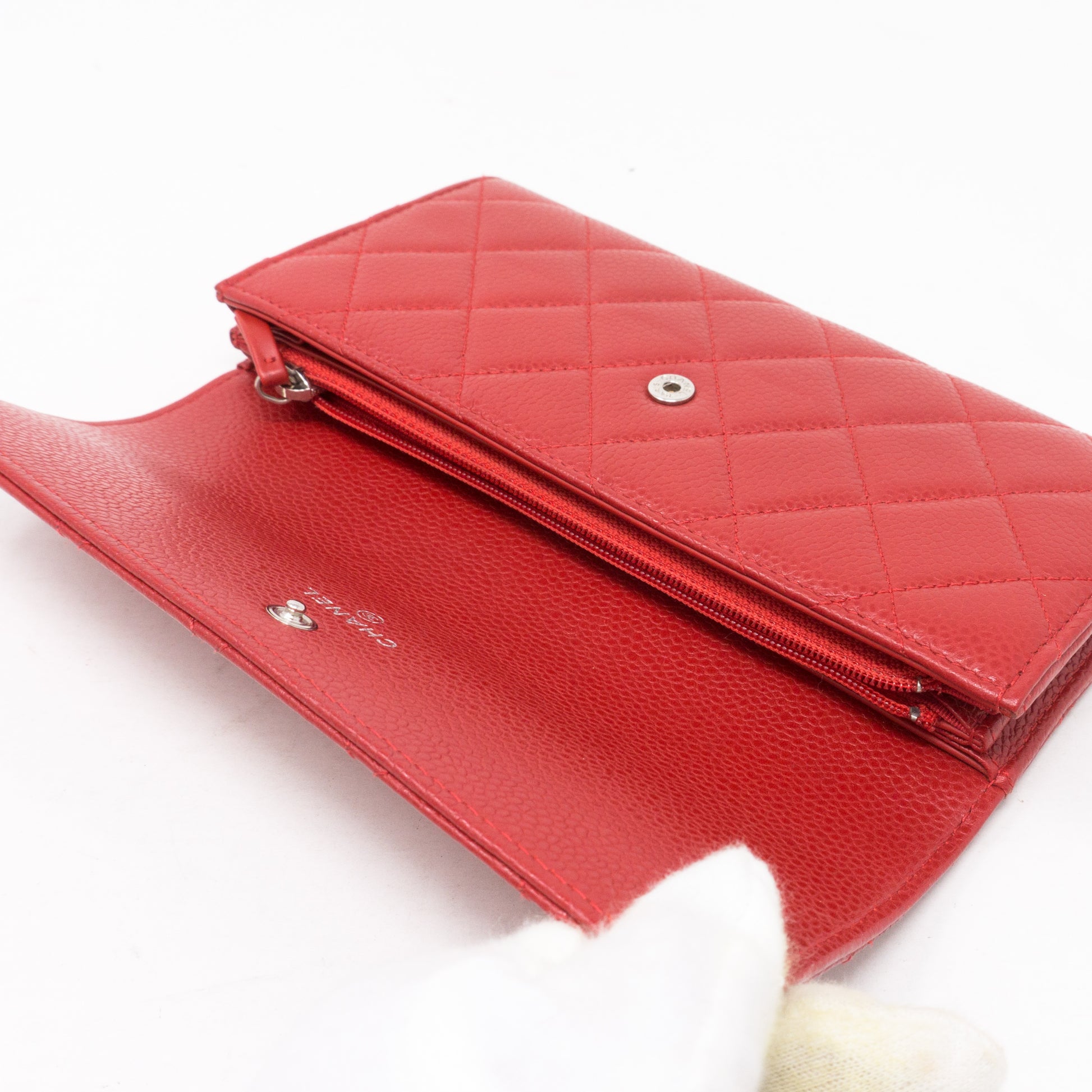 Chanel Chanel Red Caviar Leather Long Wallet