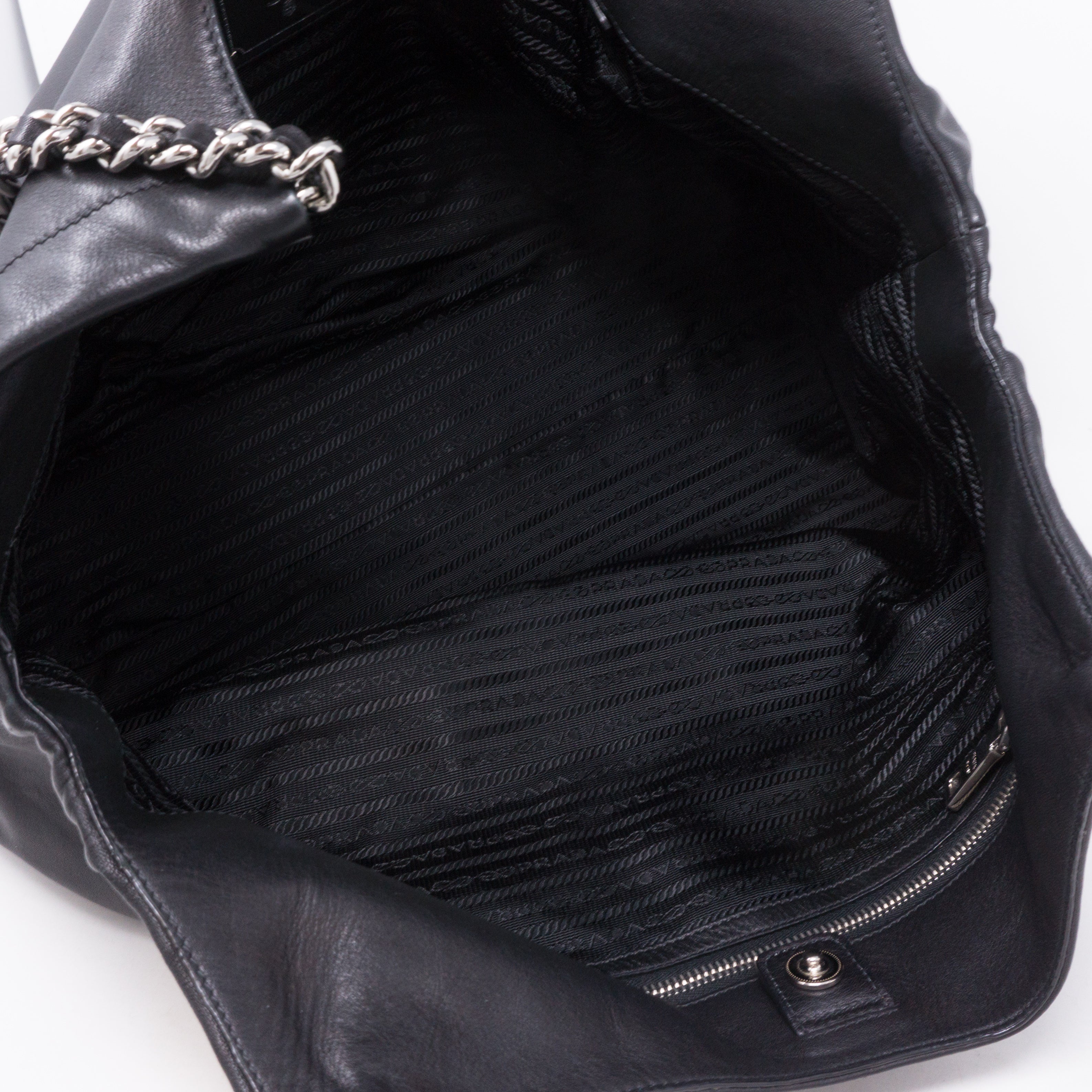 Soft Calfskin Black Leather Chain Tote Bag