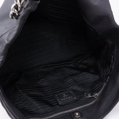 Soft Calfskin Black Leather Chain Tote Bag