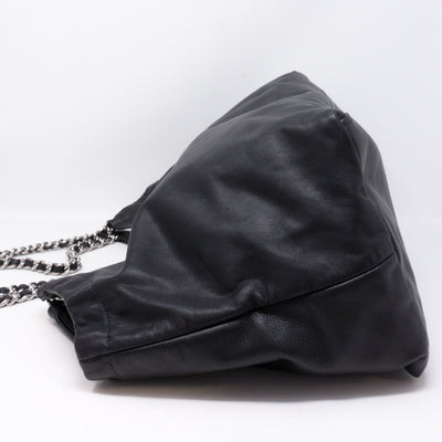 Soft Calfskin Black Leather Chain Tote Bag