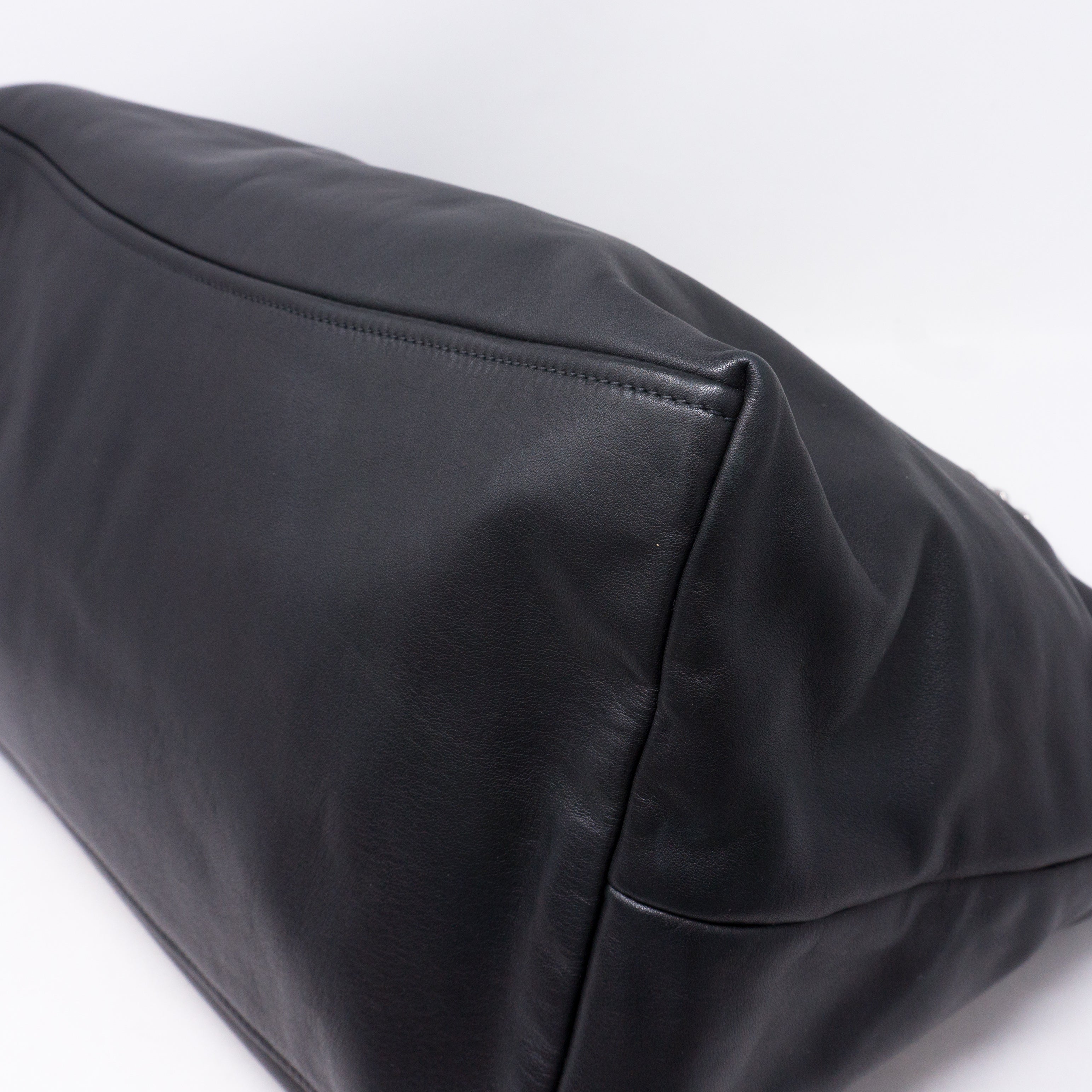 Soft Calfskin Black Leather Chain Tote Bag