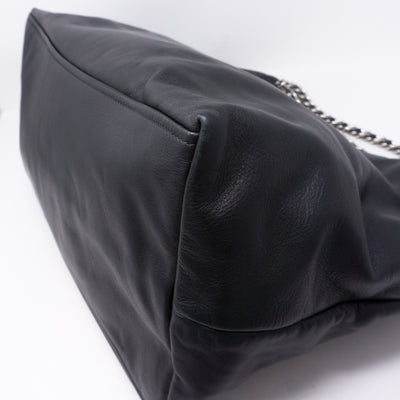 Soft Calfskin Black Leather Chain Tote Bag