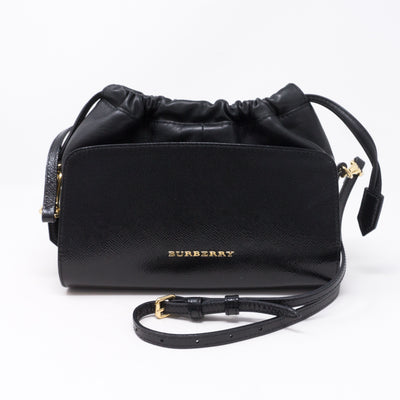 Drawstring Crossbody Black Leather Bag