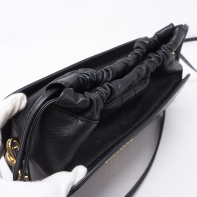 Drawstring Crossbody Black Leather Bag