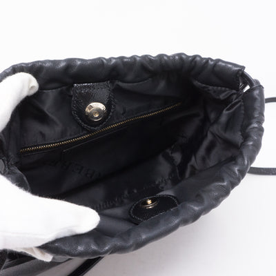 Drawstring Crossbody Black Leather Bag
