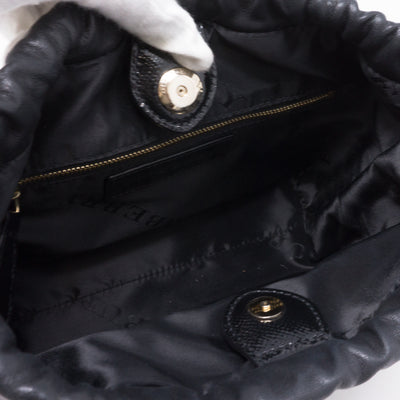 Drawstring Crossbody Black Leather Bag
