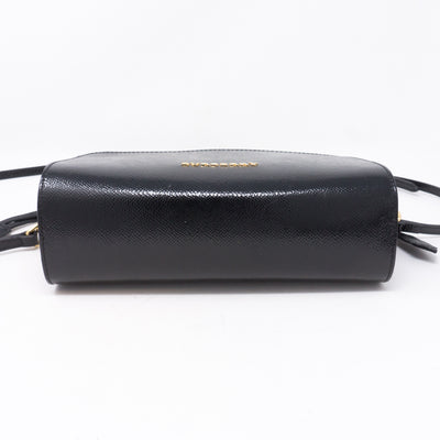 Drawstring Crossbody Black Leather Bag