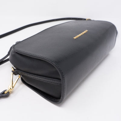 Drawstring Crossbody Black Leather Bag
