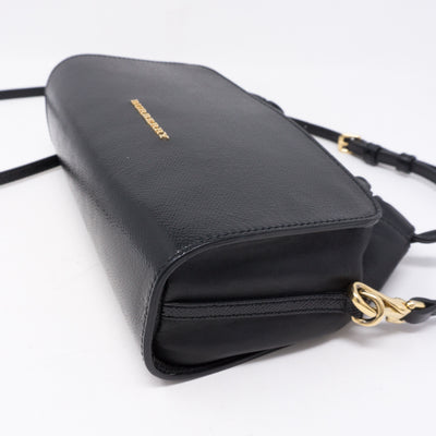 Drawstring Crossbody Black Leather Bag