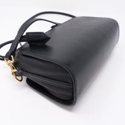Drawstring Crossbody Black Leather Bag