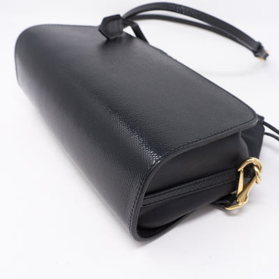Drawstring Crossbody Black Leather Bag