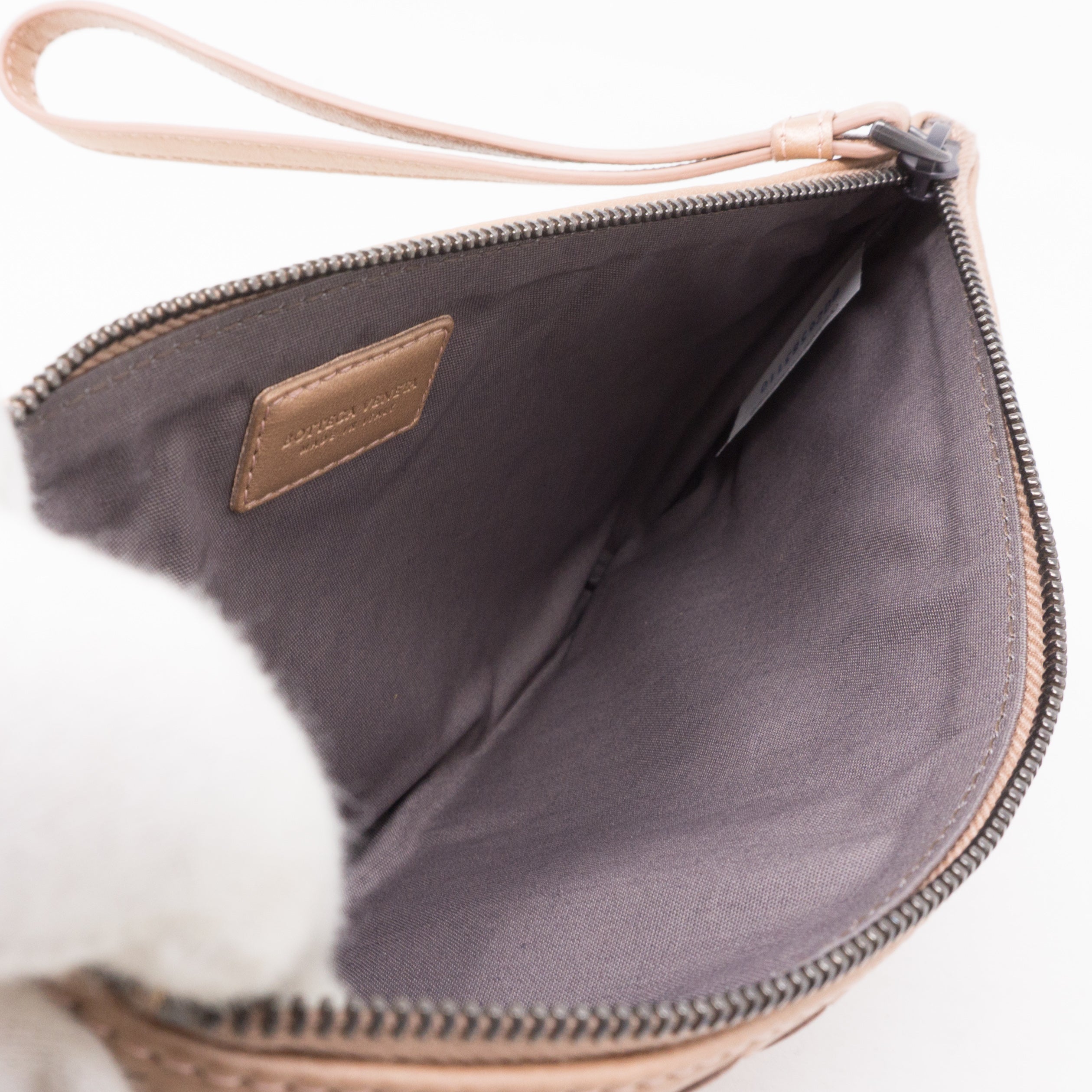 Intrecciato Wristlet Pouch Champagne Leather