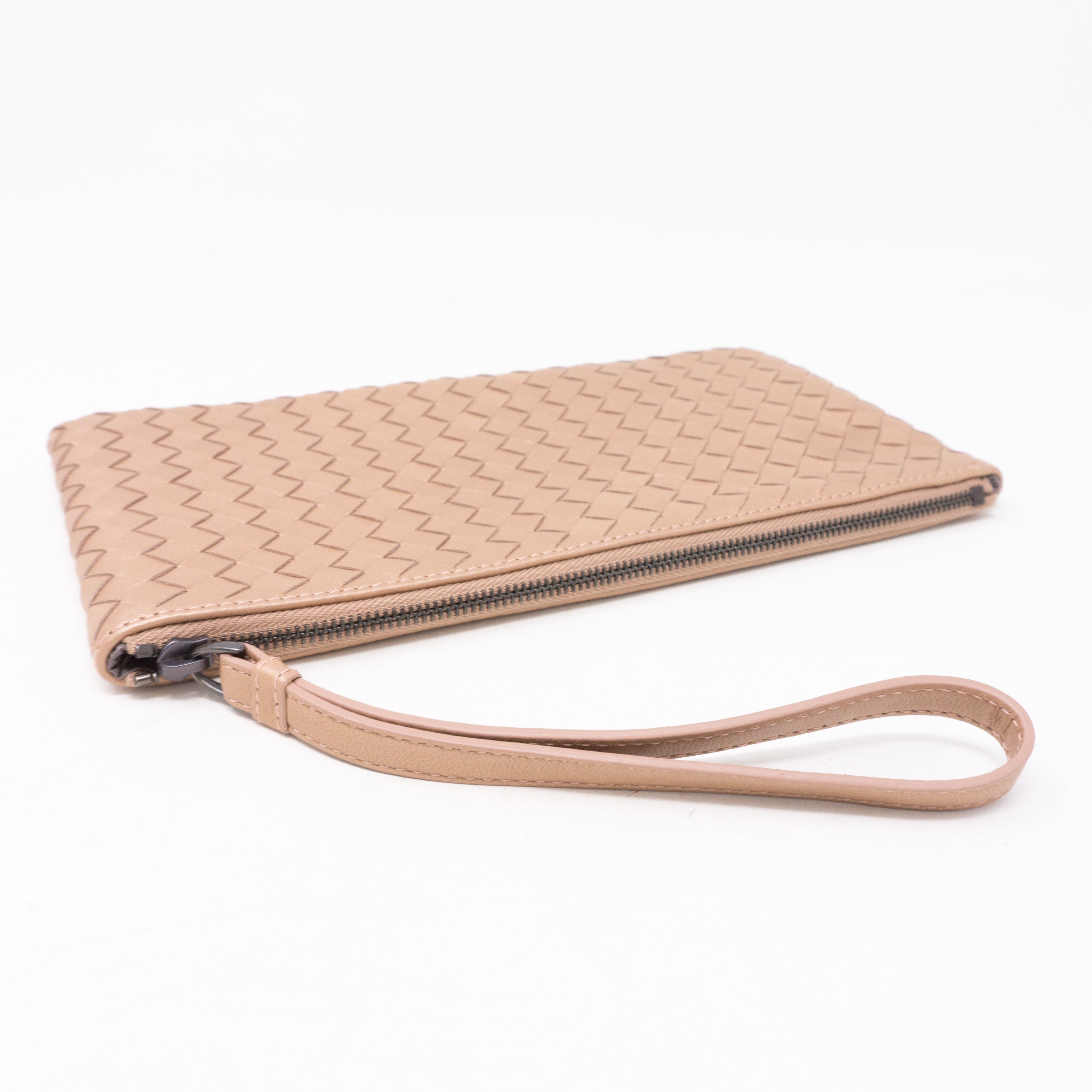 Intrecciato Wristlet Pouch Champagne Leather