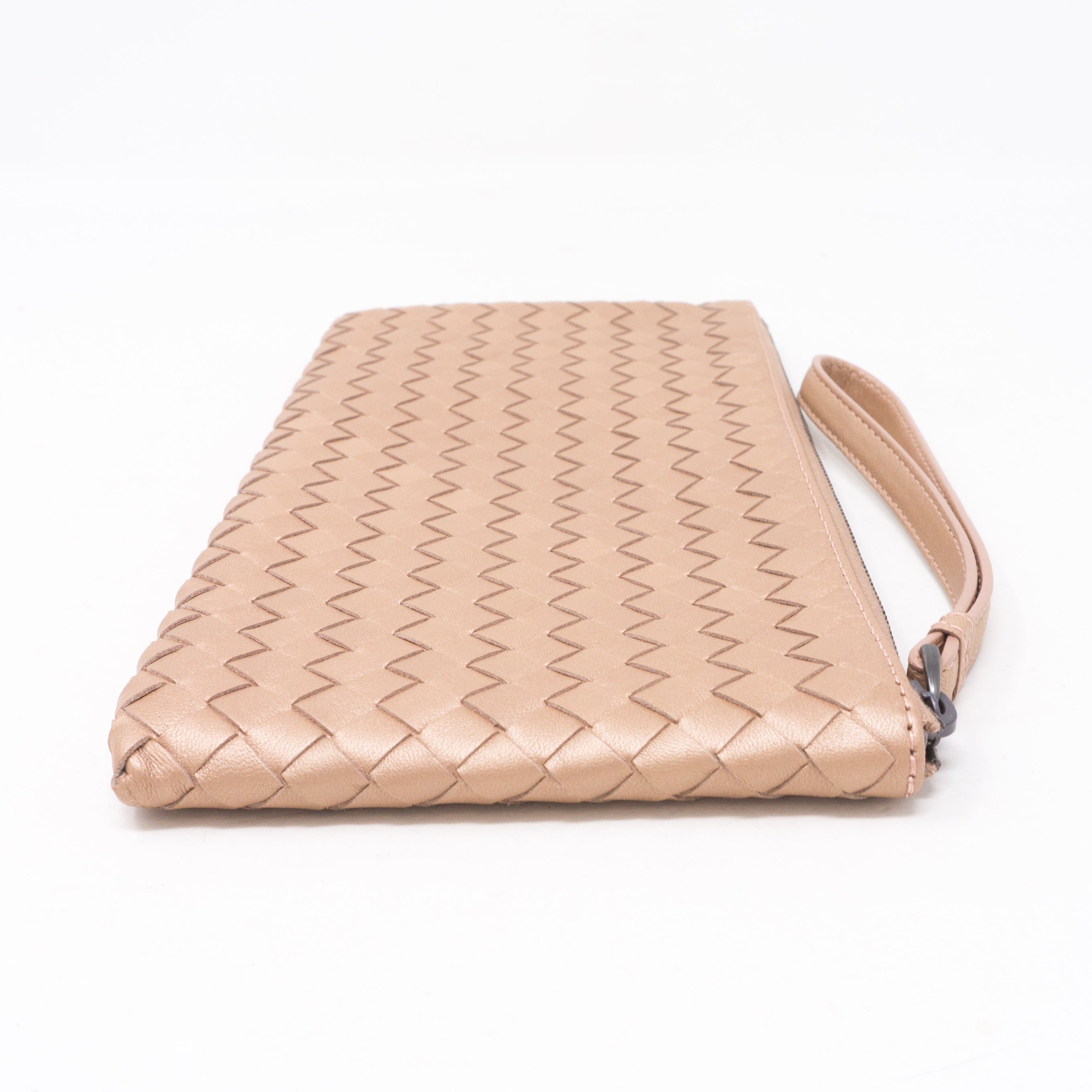 Intrecciato Wristlet Pouch Champagne Leather