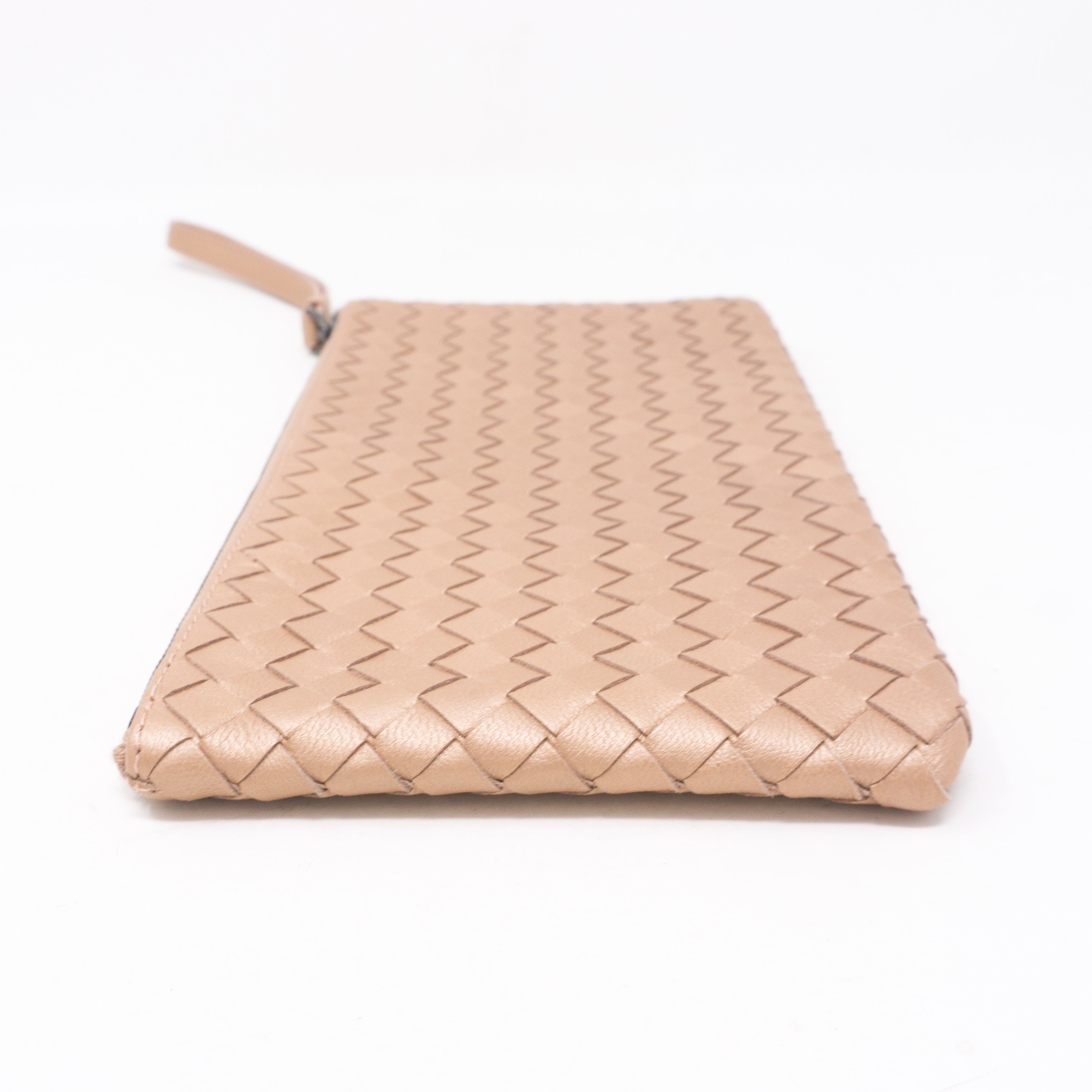 Intrecciato Wristlet Pouch Champagne Leather