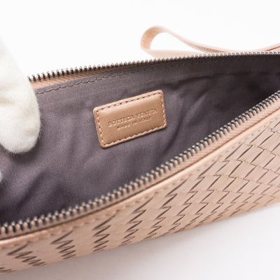Intrecciato Wristlet Pouch Champagne Leather