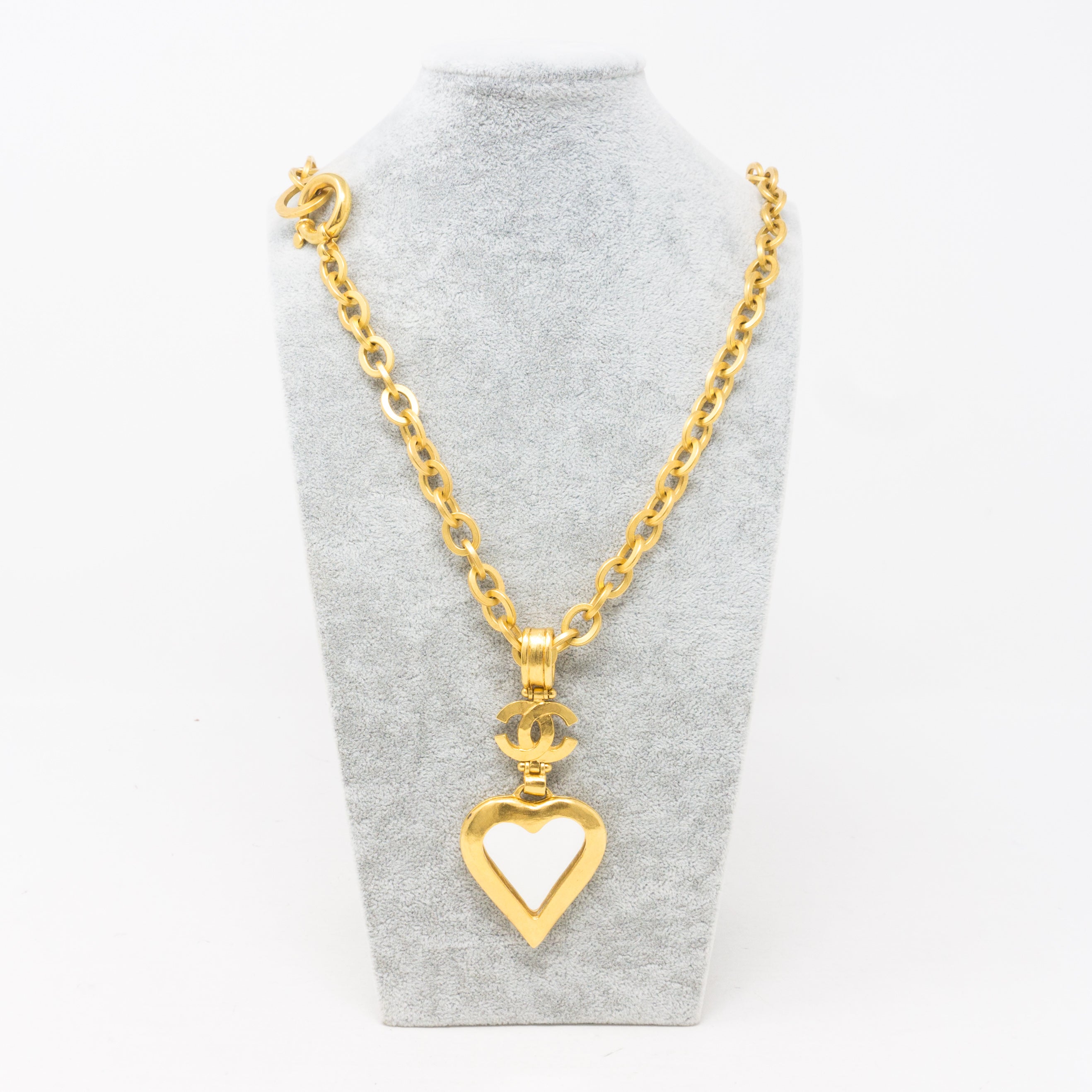 Gold Heart Mirror CC Pendant Necklace