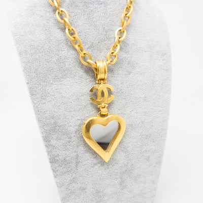 Gold Heart Mirror CC Pendant Necklace