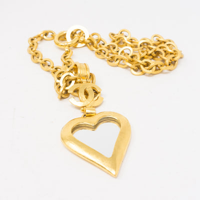 Gold Heart Mirror CC Pendant Necklace
