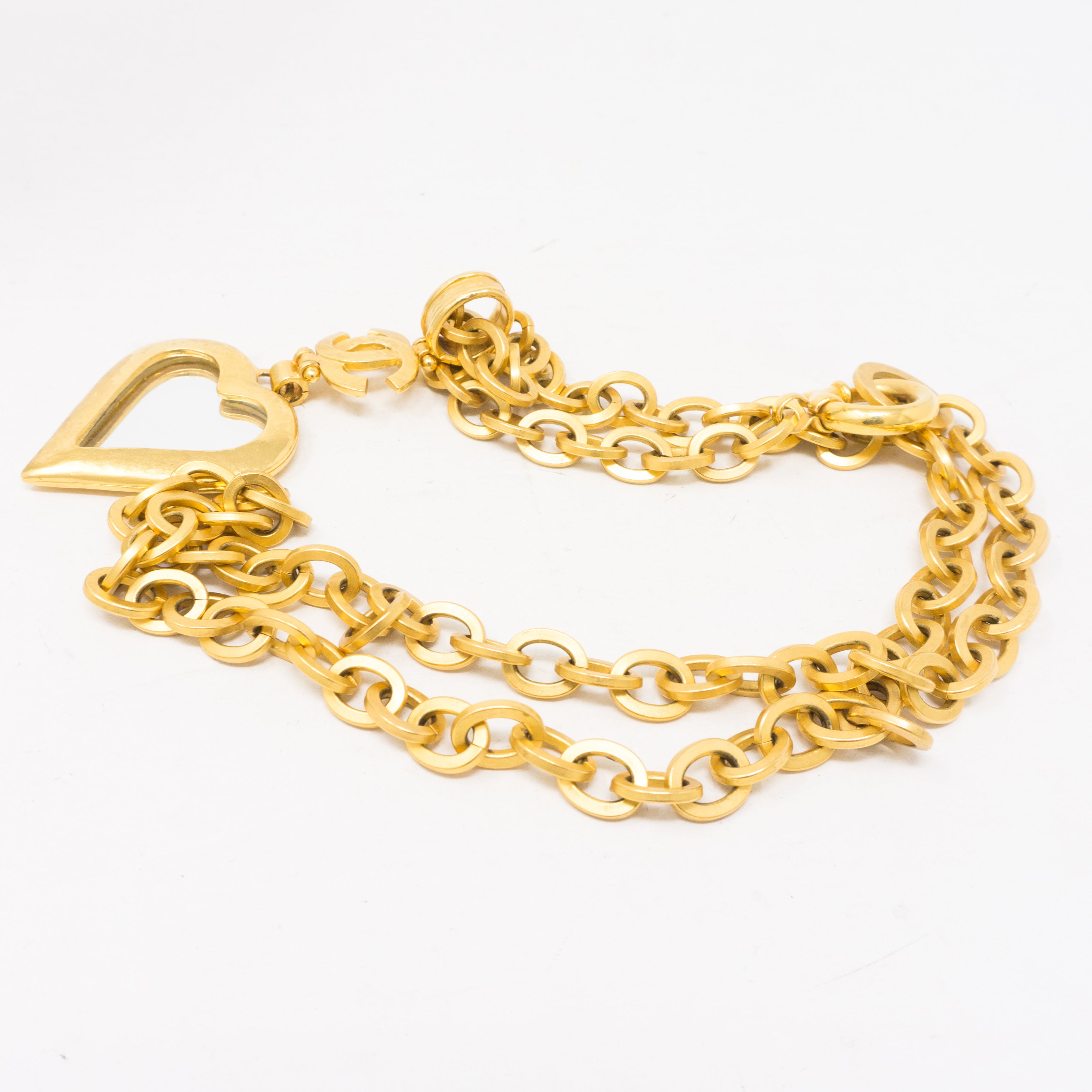 Gold Heart Mirror CC Pendant Necklace