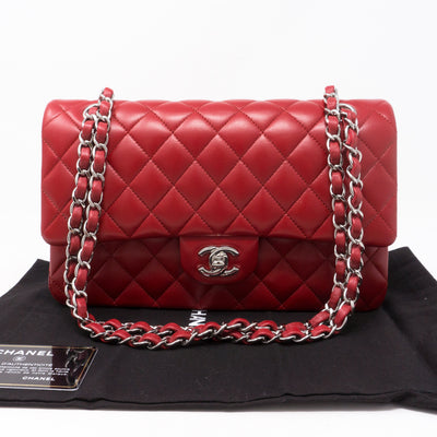 Classic Double Flap Medium Red Silver