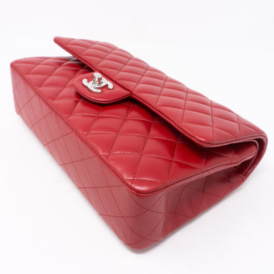Classic Double Flap Medium Red Silver