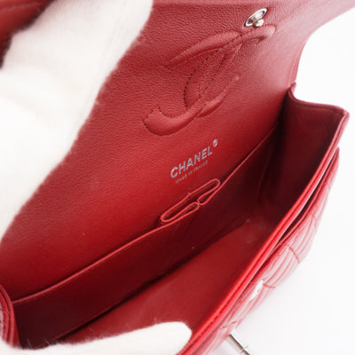 Classic Double Flap Medium Red Silver