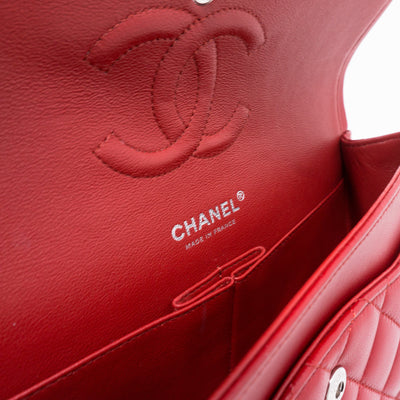 Classic Double Flap Medium Red Silver