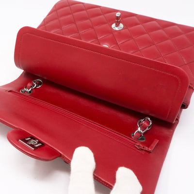 Classic Double Flap Medium Red Silver