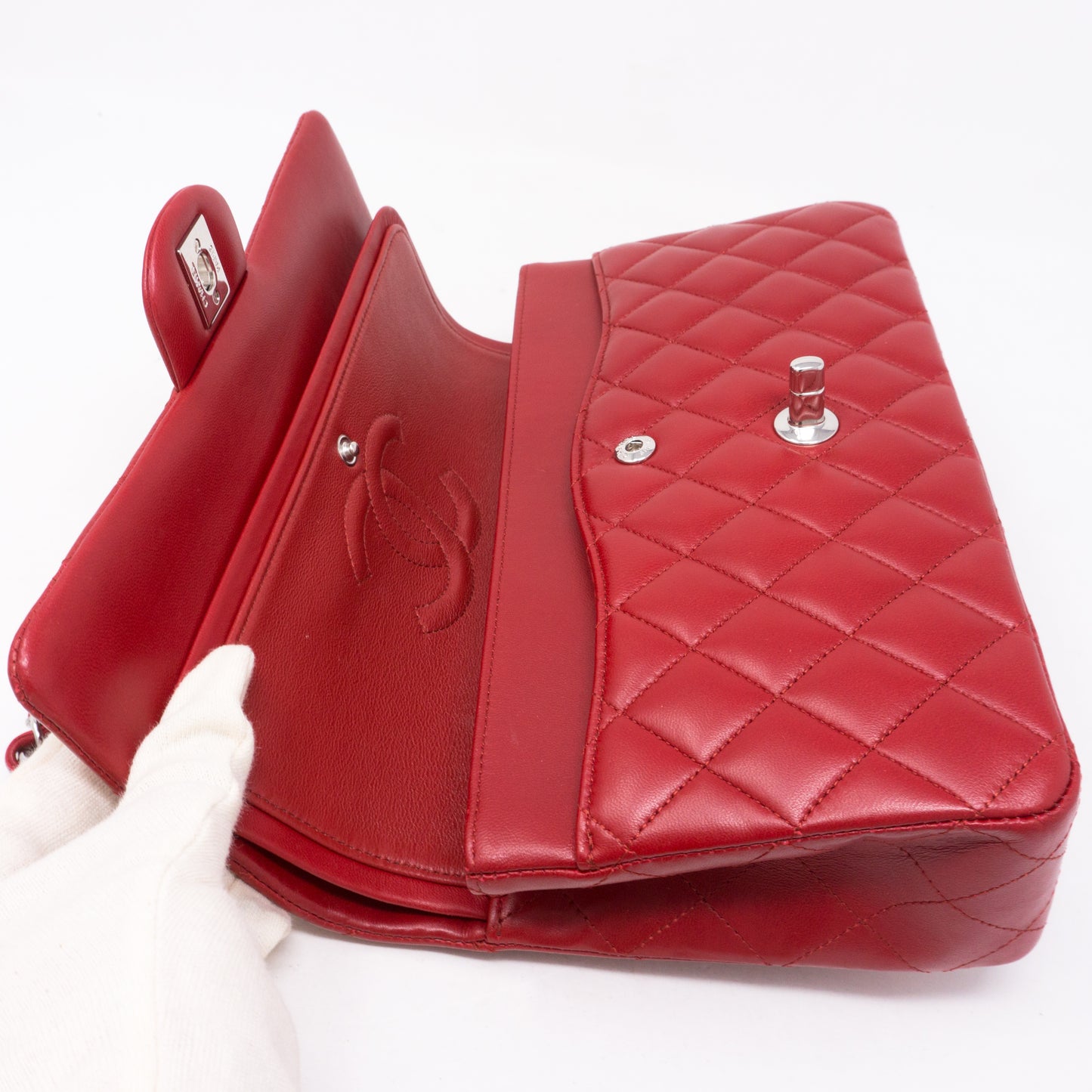 Classic Double Flap Medium Red Silver