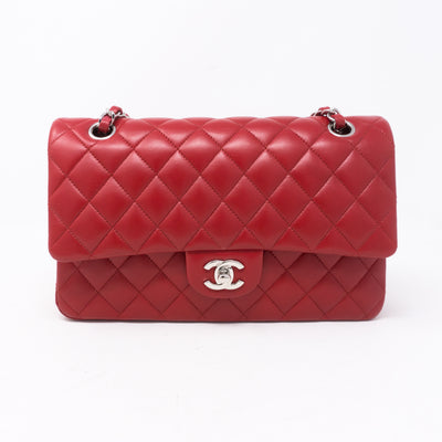 Classic Double Flap Medium Red Silver