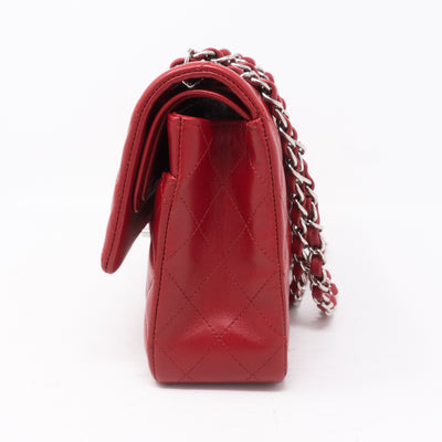 Classic Double Flap Medium Red Silver