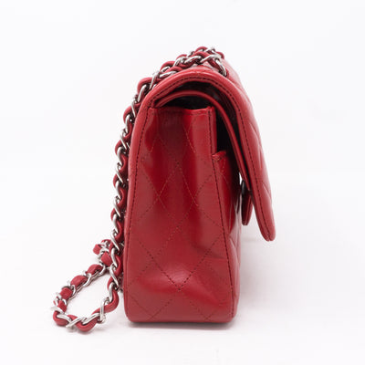 Classic Double Flap Medium Red Silver