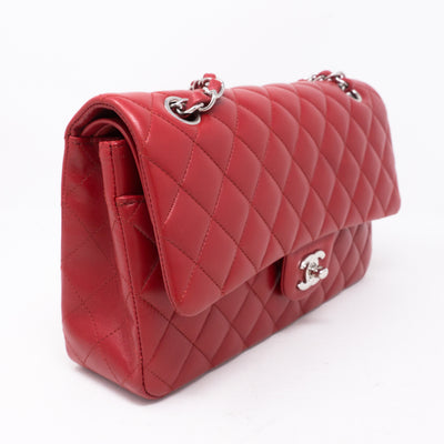 Classic Double Flap Medium Red Silver