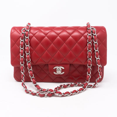 Classic Double Flap Medium Red Silver